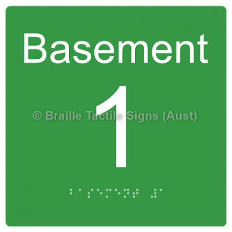 Braille Sign Level Sign - Basement 1 - Braille Tactile Signs Aust. - BTS272-BM-1-grn - Custom Signs - Fast Shipping - High Quality - Australian Made &amp; Owned