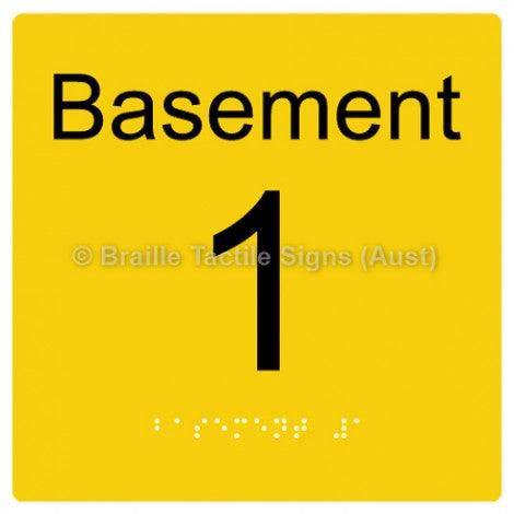 Braille Sign Level Sign - Basement 1 - Braille Tactile Signs Aust. - BTS272-BM-1-yel - Custom Signs - Fast Shipping - High Quality - Australian Made &amp; Owned