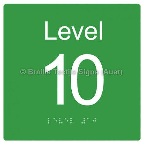 Braille Sign Level Sign - Level 10 - Braille Tactile Signs Aust. - BTS272-10-grn - Custom Signs - Fast Shipping - High Quality - Australian Made &amp; Owned