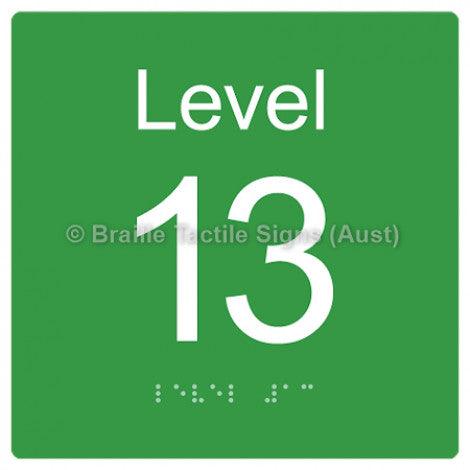 Braille Sign Level Sign - Level 13 - Braille Tactile Signs Aust. - BTS272-13-grn - Custom Signs - Fast Shipping - High Quality - Australian Made &amp; Owned