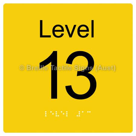 Braille Sign Level Sign - Level 13 - Braille Tactile Signs Aust. - BTS272-13-yel - Custom Signs - Fast Shipping - High Quality - Australian Made &amp; Owned