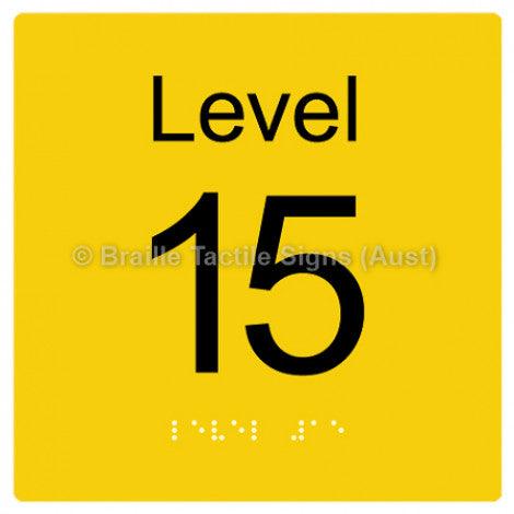 Braille Sign Level Sign - Level 15 - Braille Tactile Signs Aust. - BTS272-15-yel - Custom Signs - Fast Shipping - High Quality - Australian Made &amp; Owned