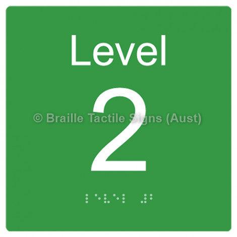 Braille Sign Level Sign - Level 2 - Braille Tactile Signs Aust. - BTS272-02-grn - Custom Signs - Fast Shipping - High Quality - Australian Made &amp; Owned