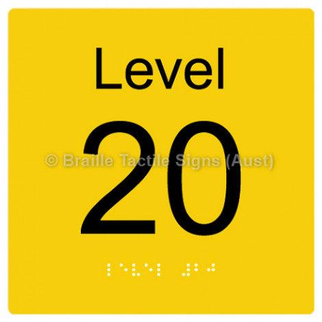 Braille Sign Level Sign - Level 20 - Braille Tactile Signs Aust. - BTS272-20-yel - Custom Signs - Fast Shipping - High Quality - Australian Made &amp; Owned