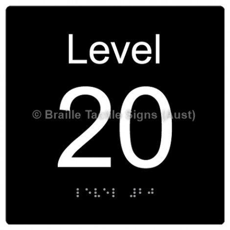 Braille Sign Level Sign - Level 20 - Braille Tactile Signs Aust. - BTS272-20-blk - Custom Signs - Fast Shipping - High Quality - Australian Made &amp; Owned