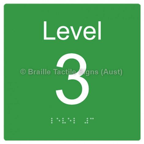 Braille Sign Level Sign - Level 3 - Braille Tactile Signs Aust. - BTS272-03-grn - Custom Signs - Fast Shipping - High Quality - Australian Made &amp; Owned