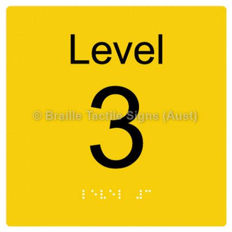 Braille Sign Level Sign - Level 3 - Braille Tactile Signs Aust. - BTS272-03-yel - Custom Signs - Fast Shipping - High Quality - Australian Made &amp; Owned