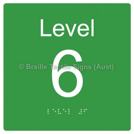 Braille Sign Level Sign - Level 6 - Braille Tactile Signs Aust. - BTS272-06-grn - Custom Signs - Fast Shipping - High Quality - Australian Made &amp; Owned