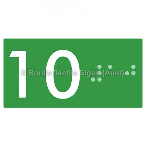 Braille Sign Lift Button Signs (B,G,P,1-10) 10 - Braille Tactile Signs Aust. - BTS189-10-grn - Custom Signs - Fast Shipping - High Quality - Australian Made &amp; Owned