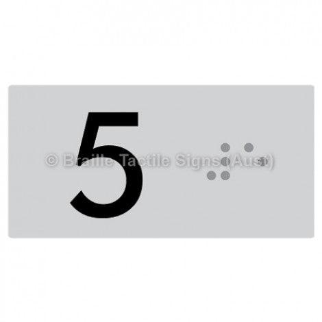 Braille Sign Lift Button Signs (B,G,P,1-10) 5 - Braille Tactile Signs Aust. - BTS189-05-slv - Custom Signs - Fast Shipping - High Quality - Australian Made &amp; Owned