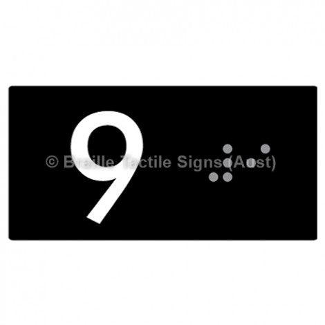 Braille Sign Lift Button Signs (B,G,P,1-10) 9 - Braille Tactile Signs Aust. - BTS189-09-blk - Custom Signs - Fast Shipping - High Quality - Australian Made &amp; Owned