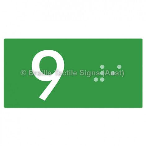 Braille Sign Lift Button Signs (B,G,P,1-10) 9 - Braille Tactile Signs Aust. - BTS189-09-grn - Custom Signs - Fast Shipping - High Quality - Australian Made &amp; Owned