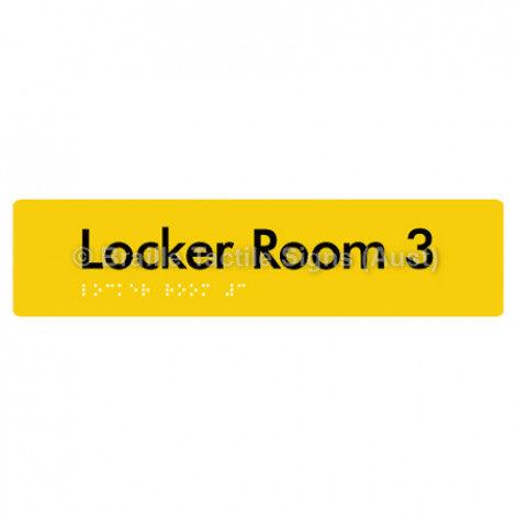 Braille Sign Locker Room 3 - Braille Tactile Signs Aust. - BTS127-03-yel - Custom Signs - Fast Shipping - High Quality - Australian Made &amp; Owned
