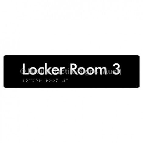 Braille Sign Locker Room 3 - Braille Tactile Signs Aust. - BTS127-03-blk - Custom Signs - Fast Shipping - High Quality - Australian Made &amp; Owned