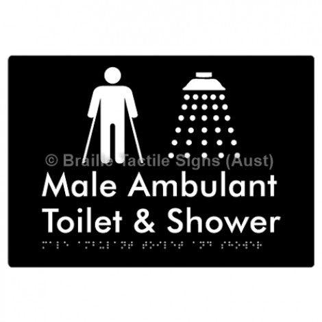 Braille Sign Male Ambulant Toilet & Shower - Braille Tactile Signs Aust. - BTS231-blk - Custom Signs - Fast Shipping - High Quality - Australian Made &amp; Owned