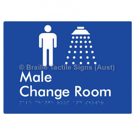 Braille Sign Male Change Room and Shower - Braille Tactile Signs Aust. - BTS375-blu - Custom Signs - Fast Shipping - High Quality - Australian Made &amp; Owned