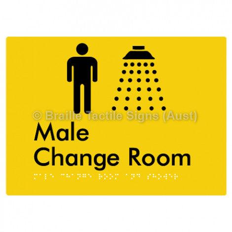 Braille Sign Male Change Room and Shower - Braille Tactile Signs Aust. - BTS375-yel - Custom Signs - Fast Shipping - High Quality - Australian Made &amp; Owned