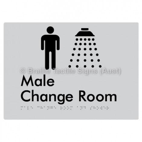 Braille Sign Male Change Room and Shower - Braille Tactile Signs Aust. - BTS375-slv - Custom Signs - Fast Shipping - High Quality - Australian Made &amp; Owned