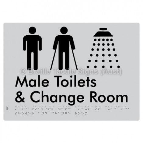 Braille Sign Male Toilets with Ambulant Cubicle, Shower and Change Room - Braille Tactile Signs Aust. - BTS332-slv - Custom Signs - Fast Shipping - High Quality - Australian Made &amp; Owned