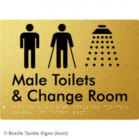 Braille Sign Male Toilets with Ambulant Cubicle, Shower and Change Room - Braille Tactile Signs Aust. - BTS332-aliG - Custom Signs - Fast Shipping - High Quality - Australian Made &amp; Owned