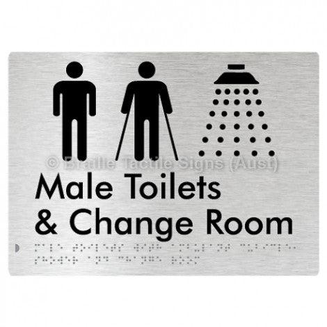 Braille Sign Male Toilets with Ambulant Cubicle, Shower and Change Room - Braille Tactile Signs Aust. - BTS332-aliB - Custom Signs - Fast Shipping - High Quality - Australian Made &amp; Owned