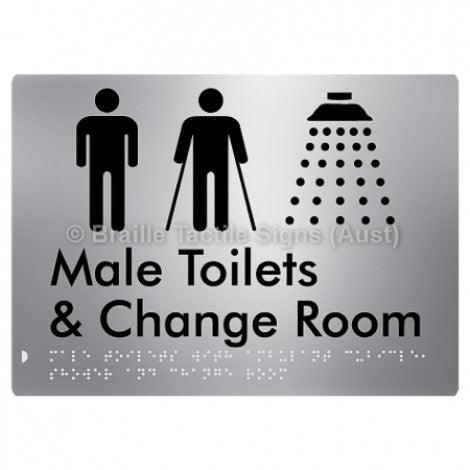 Braille Sign Male Toilets with Ambulant Cubicle, Shower and Change Room - Braille Tactile Signs Aust. - BTS332-aliS - Custom Signs - Fast Shipping - High Quality - Australian Made &amp; Owned