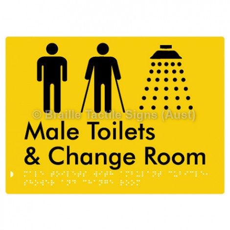 Braille Sign Male Toilets with Ambulant Cubicle, Shower and Change Room - Braille Tactile Signs Aust. - BTS332-yel - Custom Signs - Fast Shipping - High Quality - Australian Made &amp; Owned