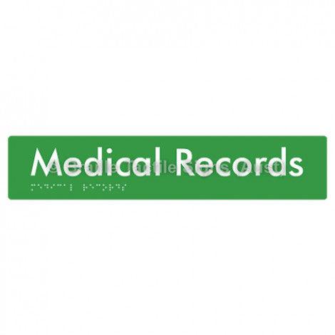 Braille Sign Medical Records - Braille Tactile Signs Aust. - BTS256-grn - Custom Signs - Fast Shipping - High Quality - Australian Made &amp; Owned