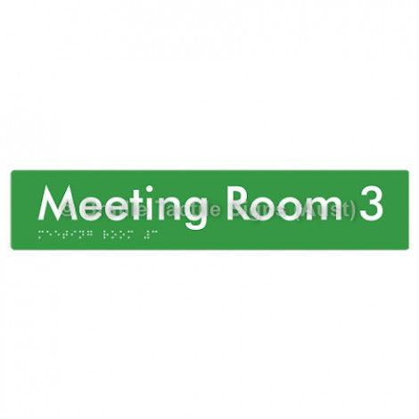 Braille Sign Meeting Room 3 - Braille Tactile Signs Aust. - BTS120-03-grn - Custom Signs - Fast Shipping - High Quality - Australian Made &amp; Owned