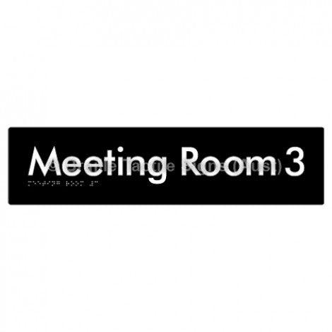 Braille Sign Meeting Room 3 - Braille Tactile Signs Aust. - BTS120-03-blk - Custom Signs - Fast Shipping - High Quality - Australian Made &amp; Owned