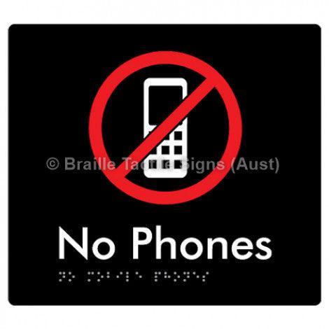 Braille Sign No Mobile Phones - Braille Tactile Signs Aust. - BTS277-blk - Custom Signs - Fast Shipping - High Quality - Australian Made &amp; Owned