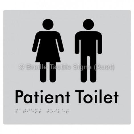 Braille Sign Patient Toilet - Braille Tactile Signs Aust. - BTS75-slv - Custom Signs - Fast Shipping - High Quality - Australian Made &amp; Owned