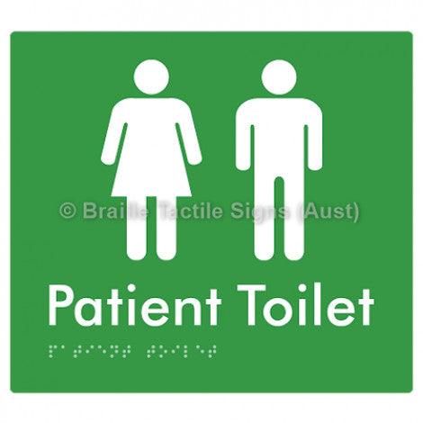 Braille Sign Patient Toilet - Braille Tactile Signs Aust. - BTS75-grn - Custom Signs - Fast Shipping - High Quality - Australian Made &amp; Owned