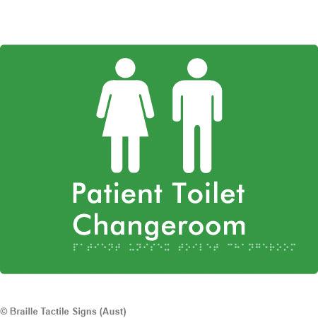 Braille Sign Patient Unisex Toilet Changeroom - Braille Tactile Signs Aust. - BTS102-grn - Custom Signs - Fast Shipping - High Quality - Australian Made &amp; Owned