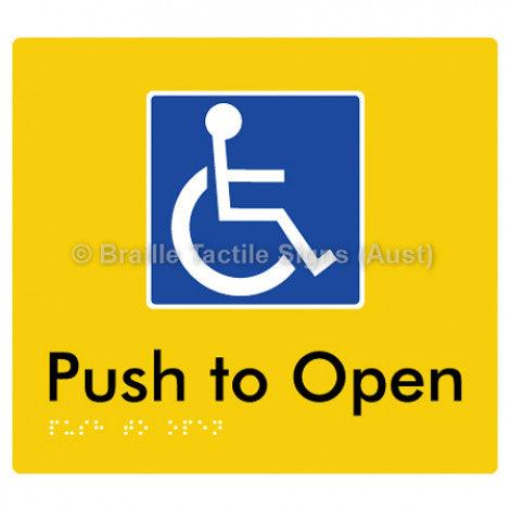 Braille Sign Push to Open - Braille Tactile Signs Aust. - BTS242-yel - Custom Signs - Fast Shipping - High Quality - Australian Made &amp; Owned