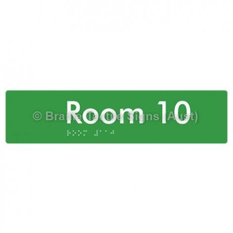 Braille Sign Room 10 - Braille Tactile Signs Aust. - BTS248-10-grn - Custom Signs - Fast Shipping - High Quality - Australian Made &amp; Owned