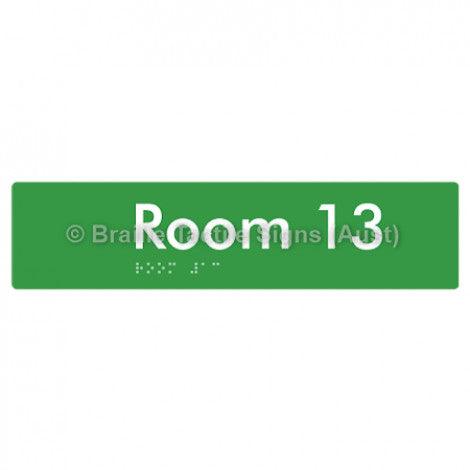 Braille Sign Room 13 - Braille Tactile Signs Aust. - BTS248-13-grn - Custom Signs - Fast Shipping - High Quality - Australian Made &amp; Owned