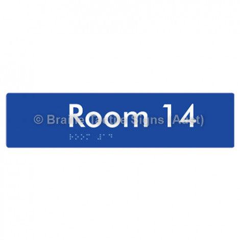 Braille Sign Room 14 - Braille Tactile Signs Aust. - BTS248-14-blu - Custom Signs - Fast Shipping - High Quality - Australian Made &amp; Owned