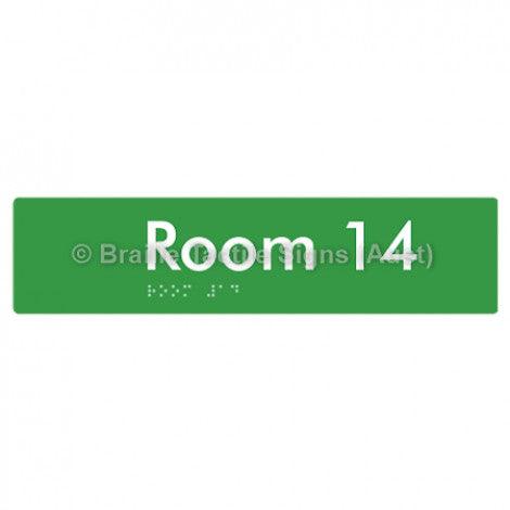 Braille Sign Room 14 - Braille Tactile Signs Aust. - BTS248-14-grn - Custom Signs - Fast Shipping - High Quality - Australian Made &amp; Owned