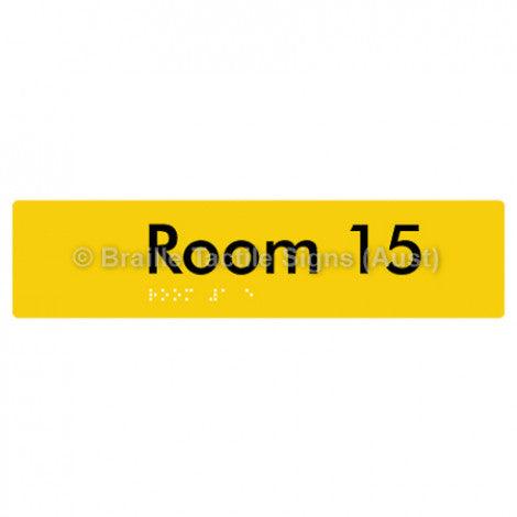 Braille Sign Room 15 - Braille Tactile Signs Aust. - BTS248-15-yel - Custom Signs - Fast Shipping - High Quality - Australian Made &amp; Owned