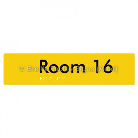 Braille Sign Room 16 - Braille Tactile Signs Aust. - BTS248-16-yel - Custom Signs - Fast Shipping - High Quality - Australian Made &amp; Owned