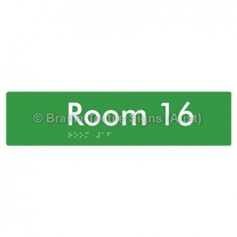 Braille Sign Room 16 - Braille Tactile Signs Aust. - BTS248-16-grn - Custom Signs - Fast Shipping - High Quality - Australian Made &amp; Owned