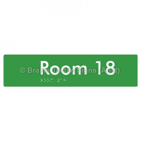 Braille Sign Room 18 - Braille Tactile Signs Aust. - BTS248-18-grn - Custom Signs - Fast Shipping - High Quality - Australian Made &amp; Owned