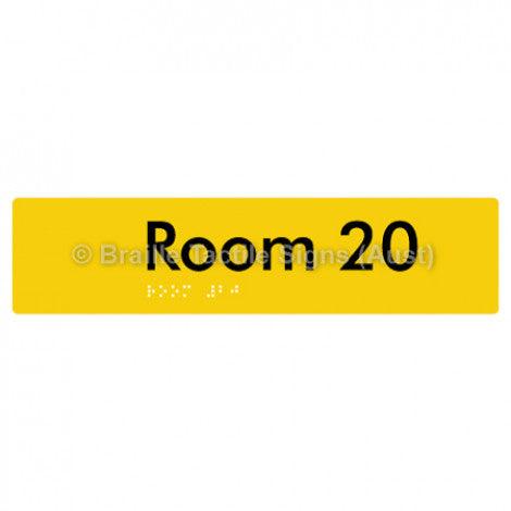 Braille Sign Room 20 - Braille Tactile Signs Aust. - BTS248-20-yel - Custom Signs - Fast Shipping - High Quality - Australian Made &amp; Owned