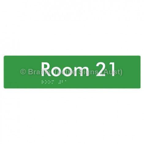 Braille Sign Room 21 - Braille Tactile Signs Aust. - BTS248-21-grn - Custom Signs - Fast Shipping - High Quality - Australian Made &amp; Owned