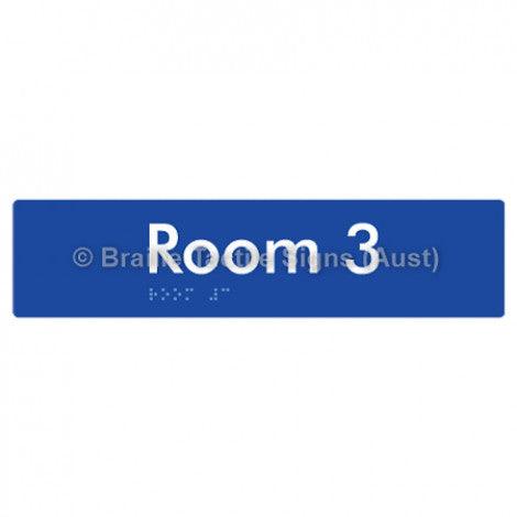 Braille Sign Room 3 - Braille Tactile Signs Aust. - BTS248-03-blu - Custom Signs - Fast Shipping - High Quality - Australian Made &amp; Owned