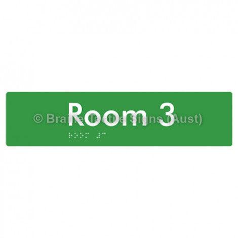 Braille Sign Room 3 - Braille Tactile Signs Aust. - BTS248-03-grn - Custom Signs - Fast Shipping - High Quality - Australian Made &amp; Owned