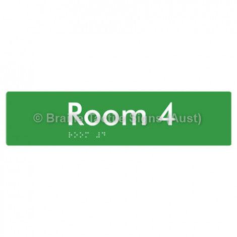 Braille Sign Room 4 - Braille Tactile Signs Aust. - BTS248-04-grn - Custom Signs - Fast Shipping - High Quality - Australian Made &amp; Owned