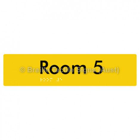 Braille Sign Room 5 - Braille Tactile Signs Aust. - BTS248-05-yel - Custom Signs - Fast Shipping - High Quality - Australian Made &amp; Owned