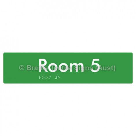 Braille Sign Room 5 - Braille Tactile Signs Aust. - BTS248-05-grn - Custom Signs - Fast Shipping - High Quality - Australian Made &amp; Owned